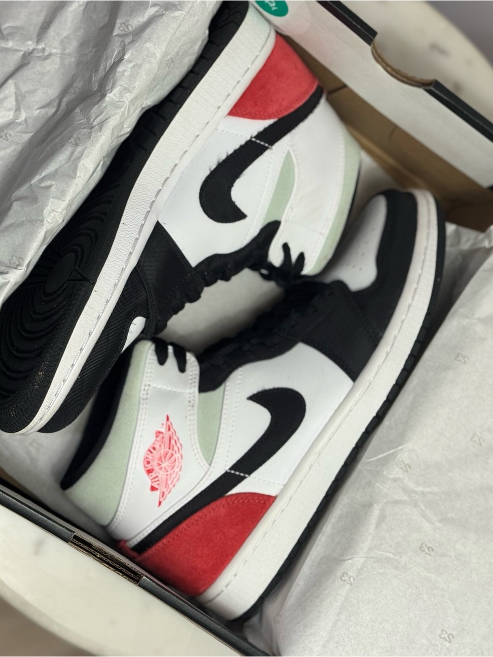 Nike Air Jordan 1 Low - White/Black/Red with Mint Accent